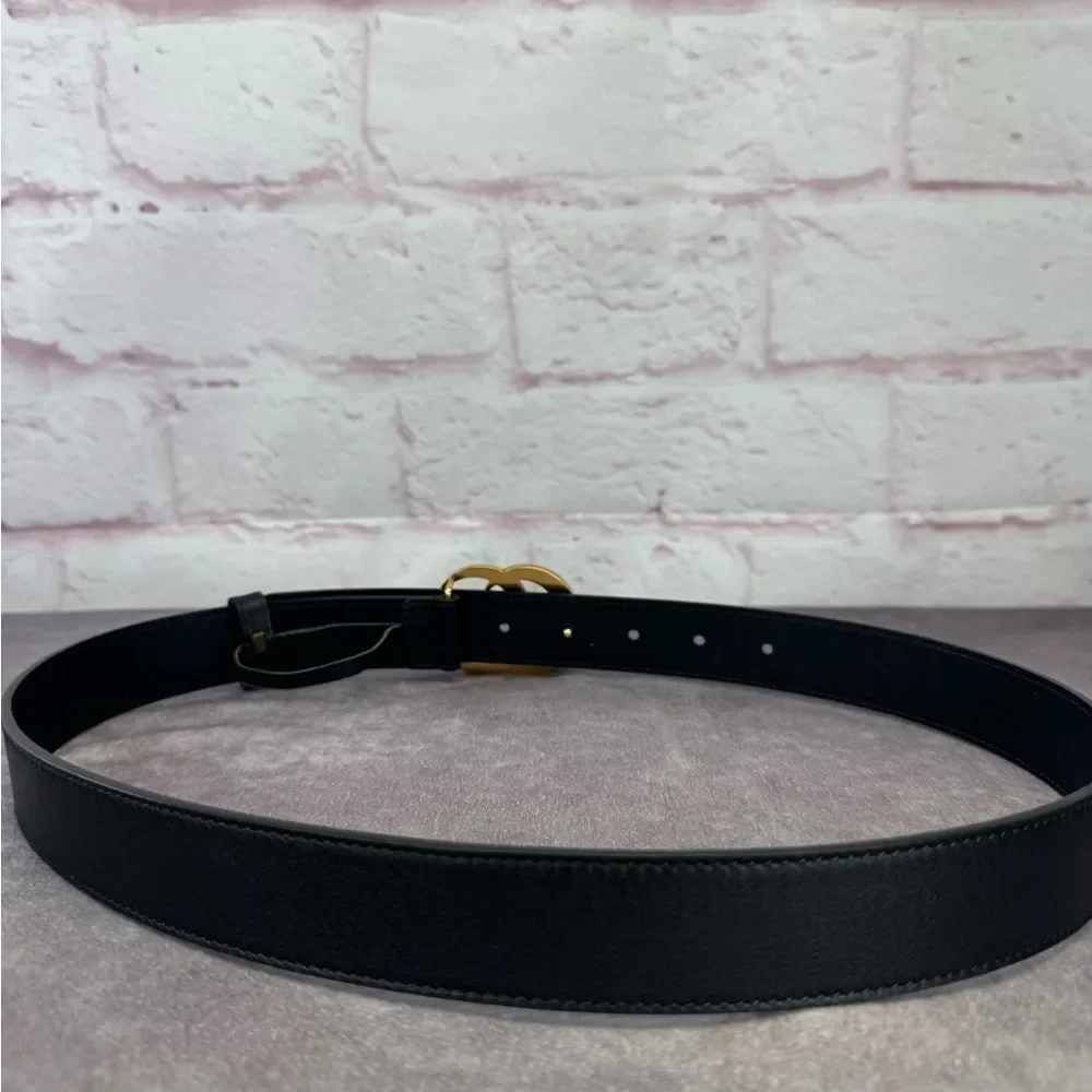 Gucci Slim Leather Marmont Gg Double Belt Black 80/32” 414516 - Picture 5 of 10